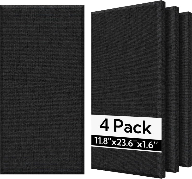 Olanglab Fiberglass Acoustic Wall Panels 4 Pack, 11.8'' x 23.6'' Sound Panels, Fabric Wrapped Sound Proof Panels for Walls (Black) - Image 1